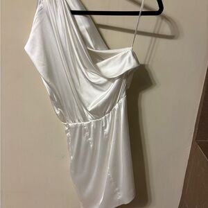 White Satin One Shoulder Mini Dress